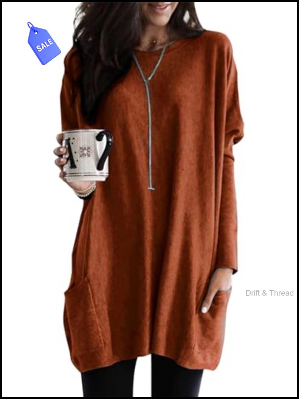 Womens Long Sleeve Tunic Sweatshirt Dress with Pockets Crew Neck Pullover